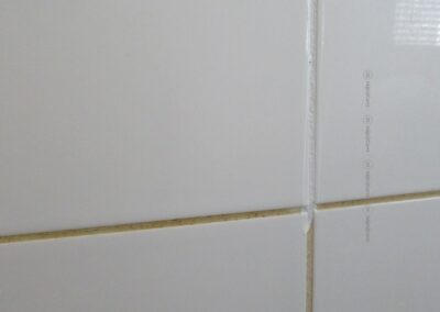 Wit geverfde voeg van muurtegel in douche